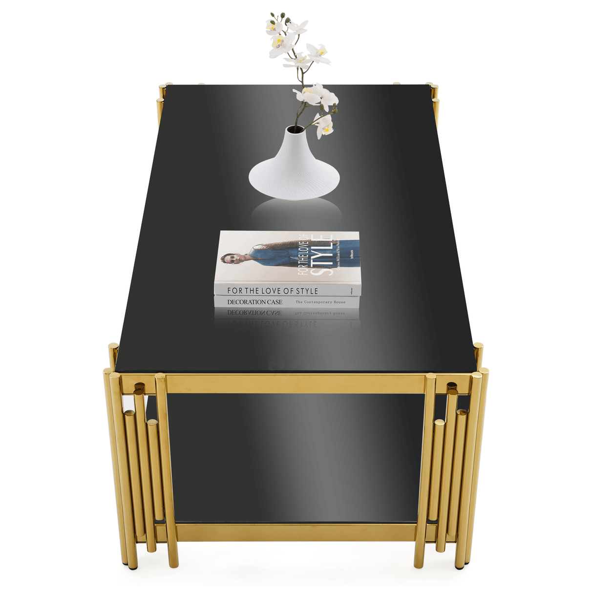 Golden Stainless Steel Rectangular Double-Layer Coffee Table - Sleep Galleria