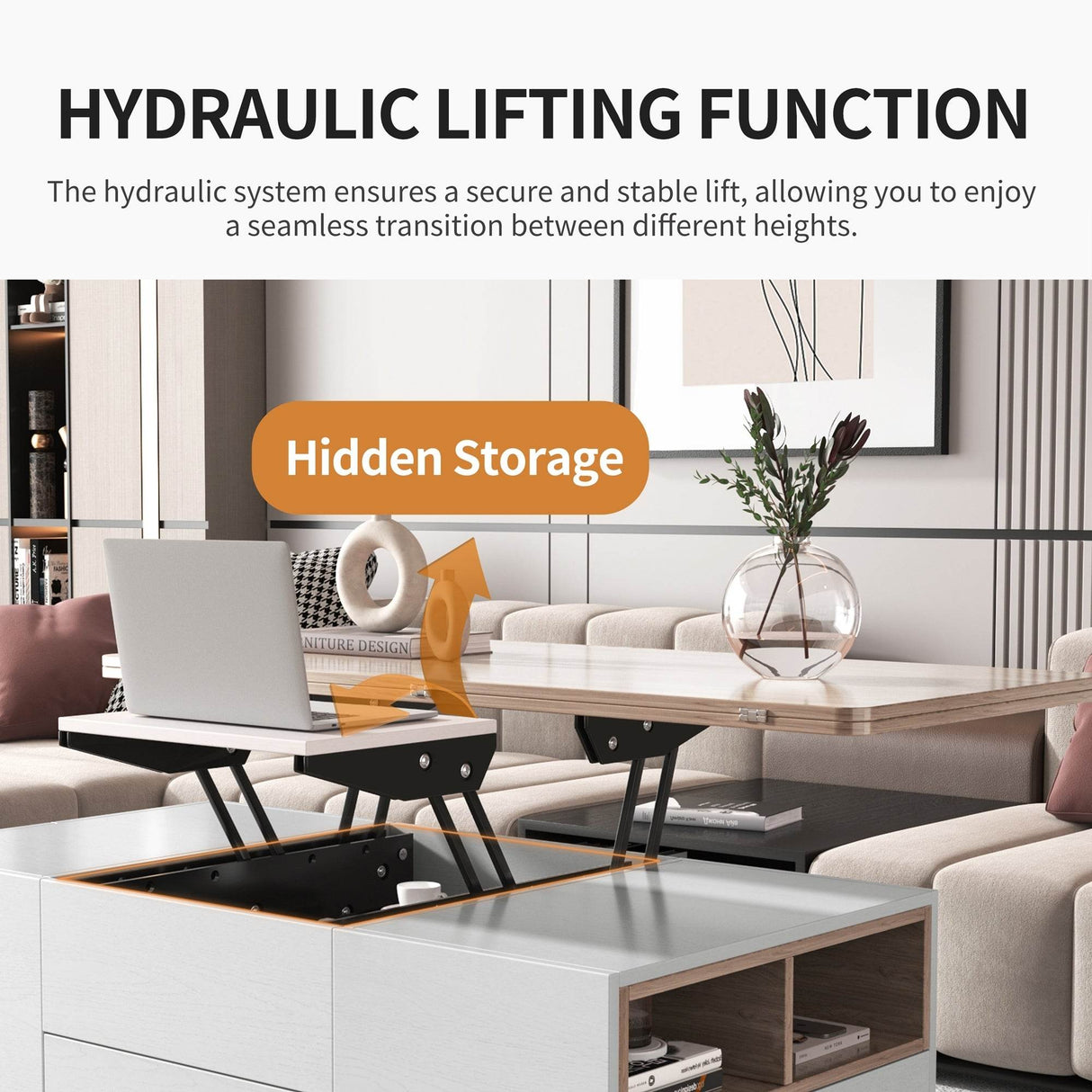 Modern Walnut White Lift Top Coffee Table With Drawers - Sleep Galleria