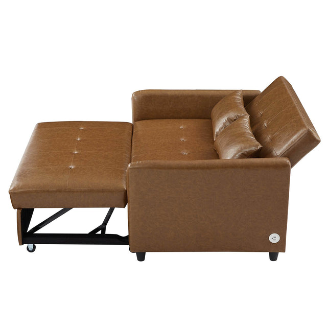 Convertible PU Leather Sofa Bed With USB Ports - Omega Lifestyles