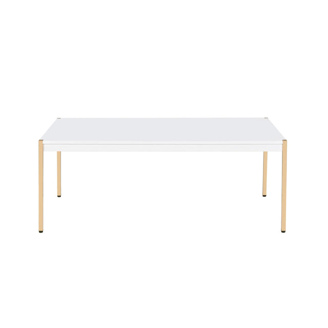 Minimalistic White Gold Finish Composite Wood Coffee Table - Omega Lifestyles