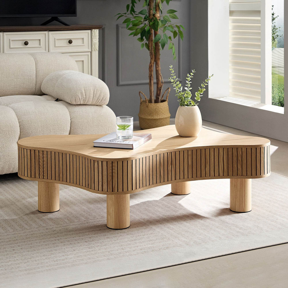 Irregular Shaped Modern Solid Wood Pedestal Coffee Table - Sleep Galleria