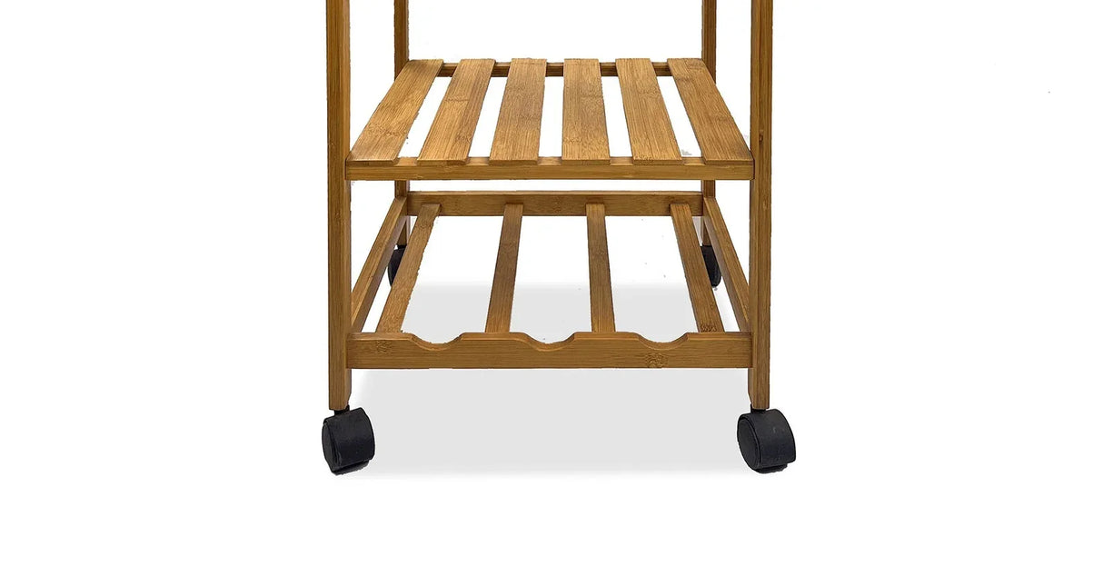 Contemporary Bamboo Trolley With 3-Tier Shelves And Drawer - Omega Lifestyles