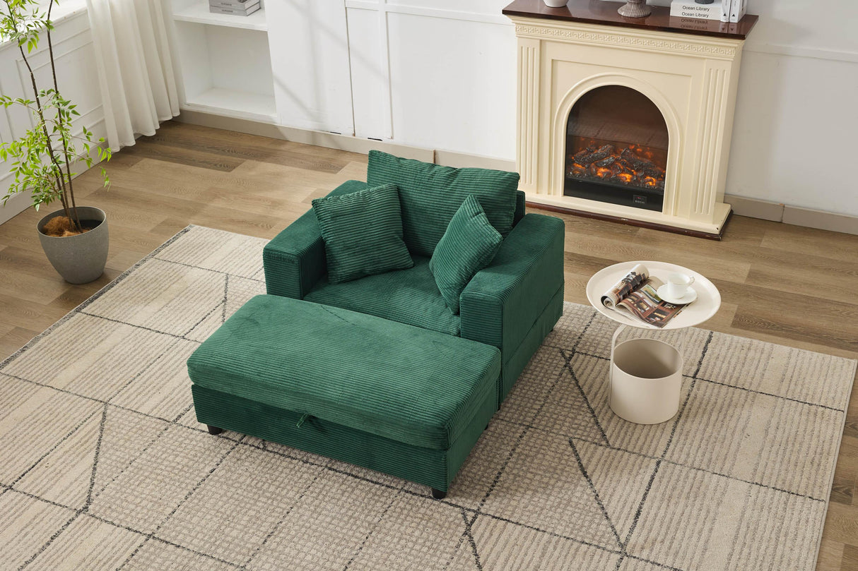 Corduroy Chaise Lounge Chair With Removable Ottoman - Omega Lifestyles