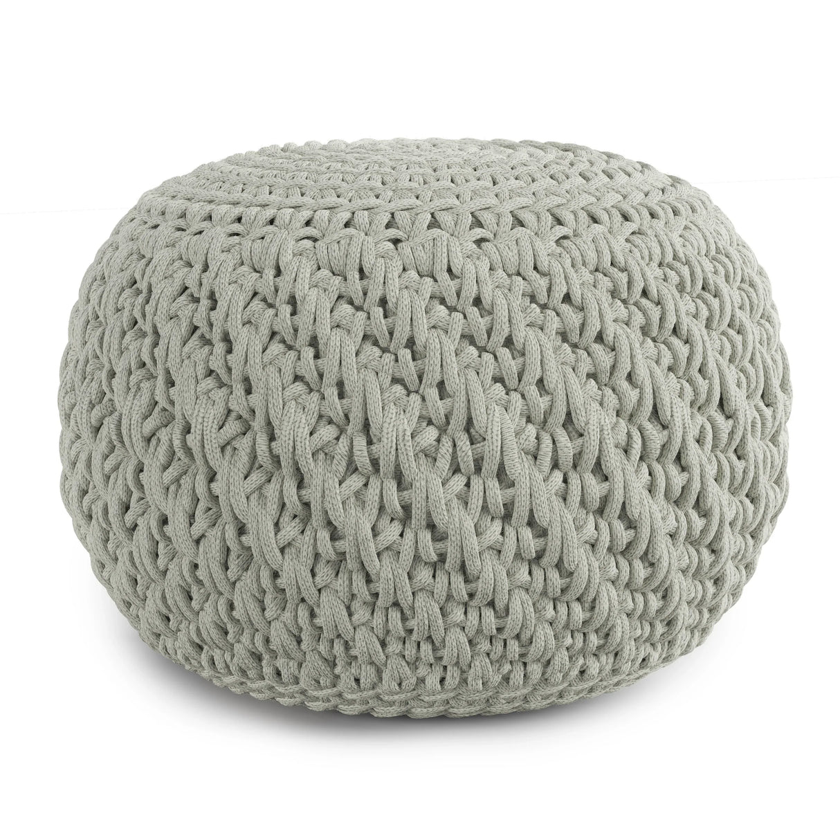 Round Knitted Silver Indoor Outdoor Fabric Pouf Seat - Omega Lifestyles