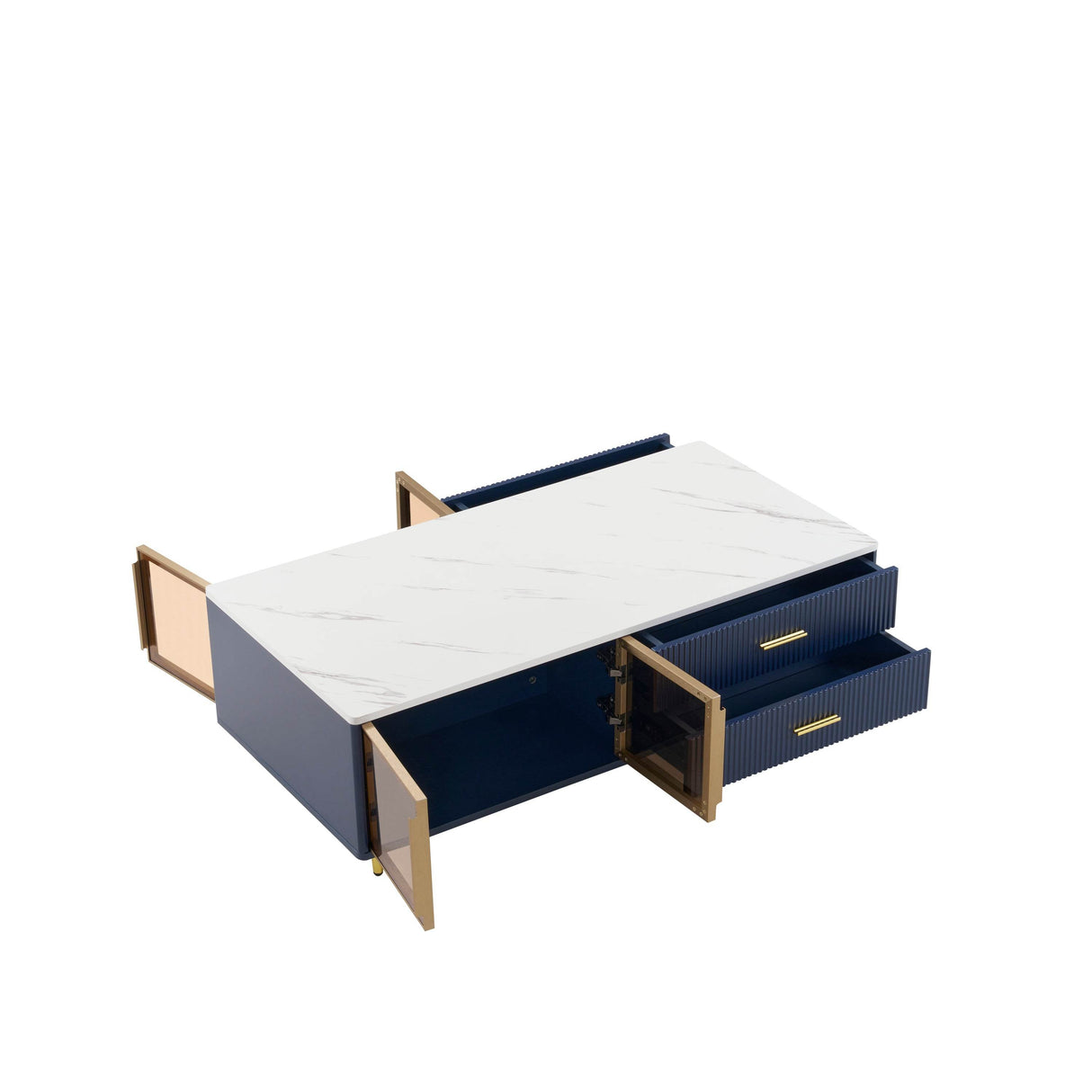 Modern Navy Blue MDF Coffee Table With Drawers Lighting - Sleep Galleria