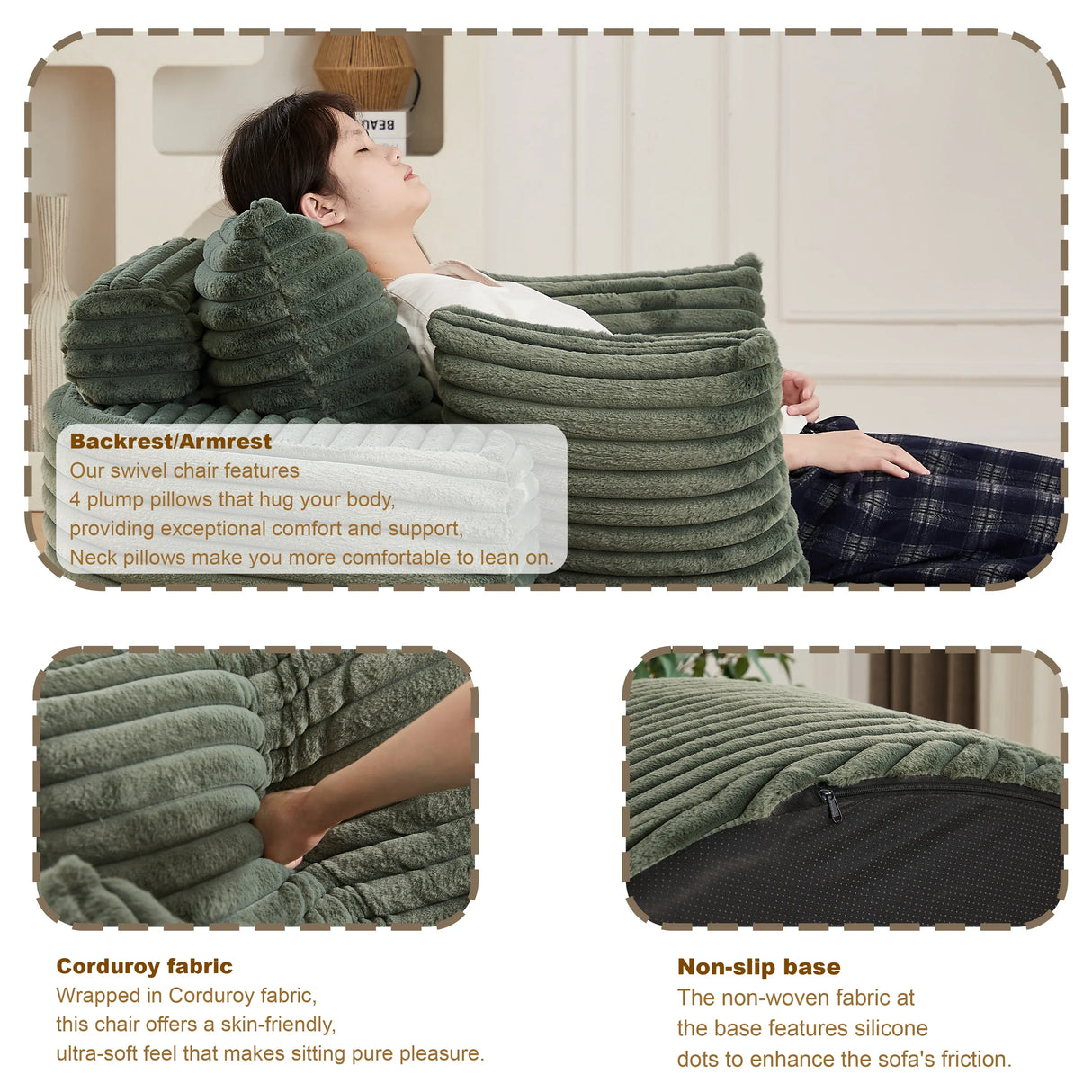 Corduroy Foam Modular Sleeper Chair No Assembly Required - Omega Lifestyles