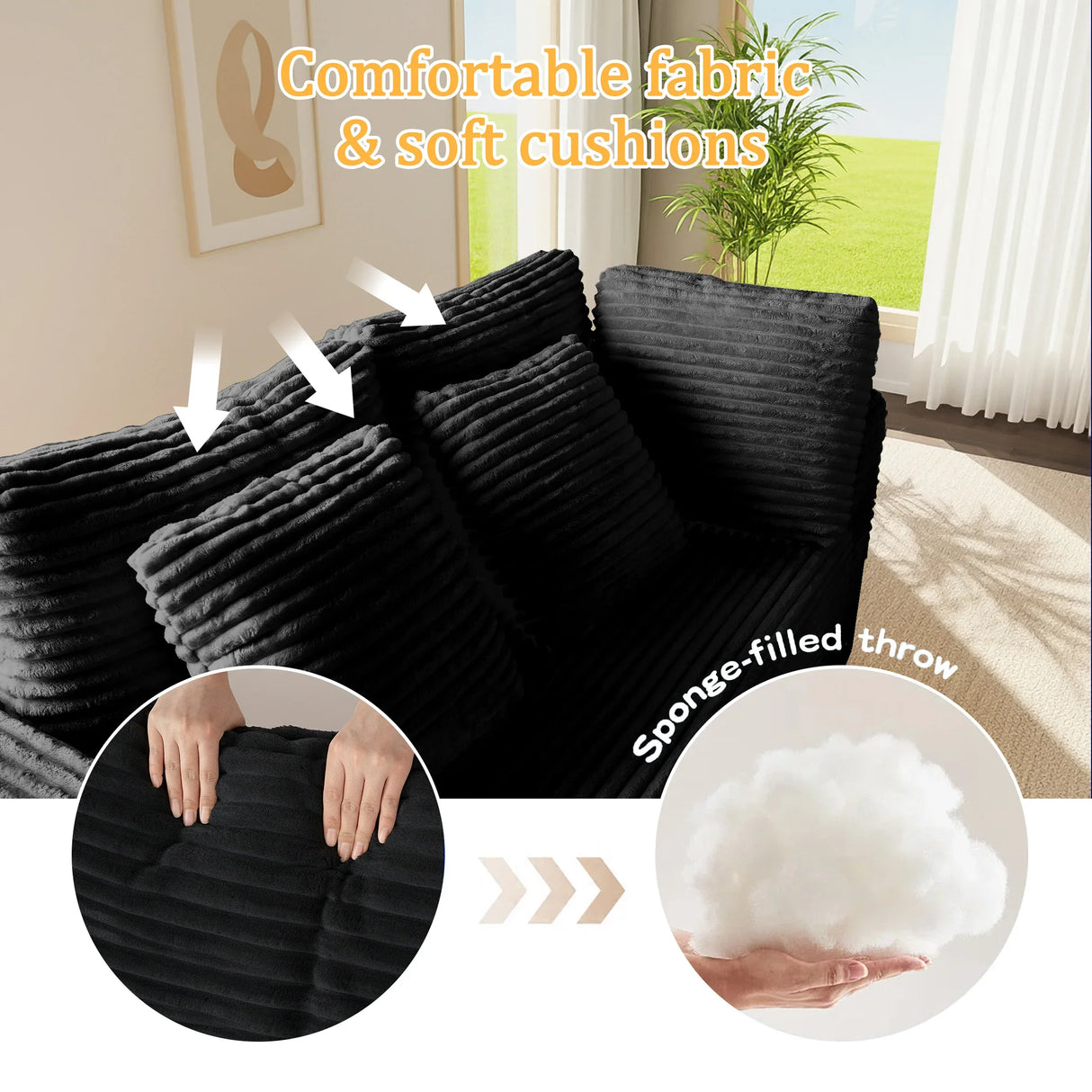 Modular U-Shaped 6-Seater Plush Corduroy Sectional Sofa - Omega Lifestyles