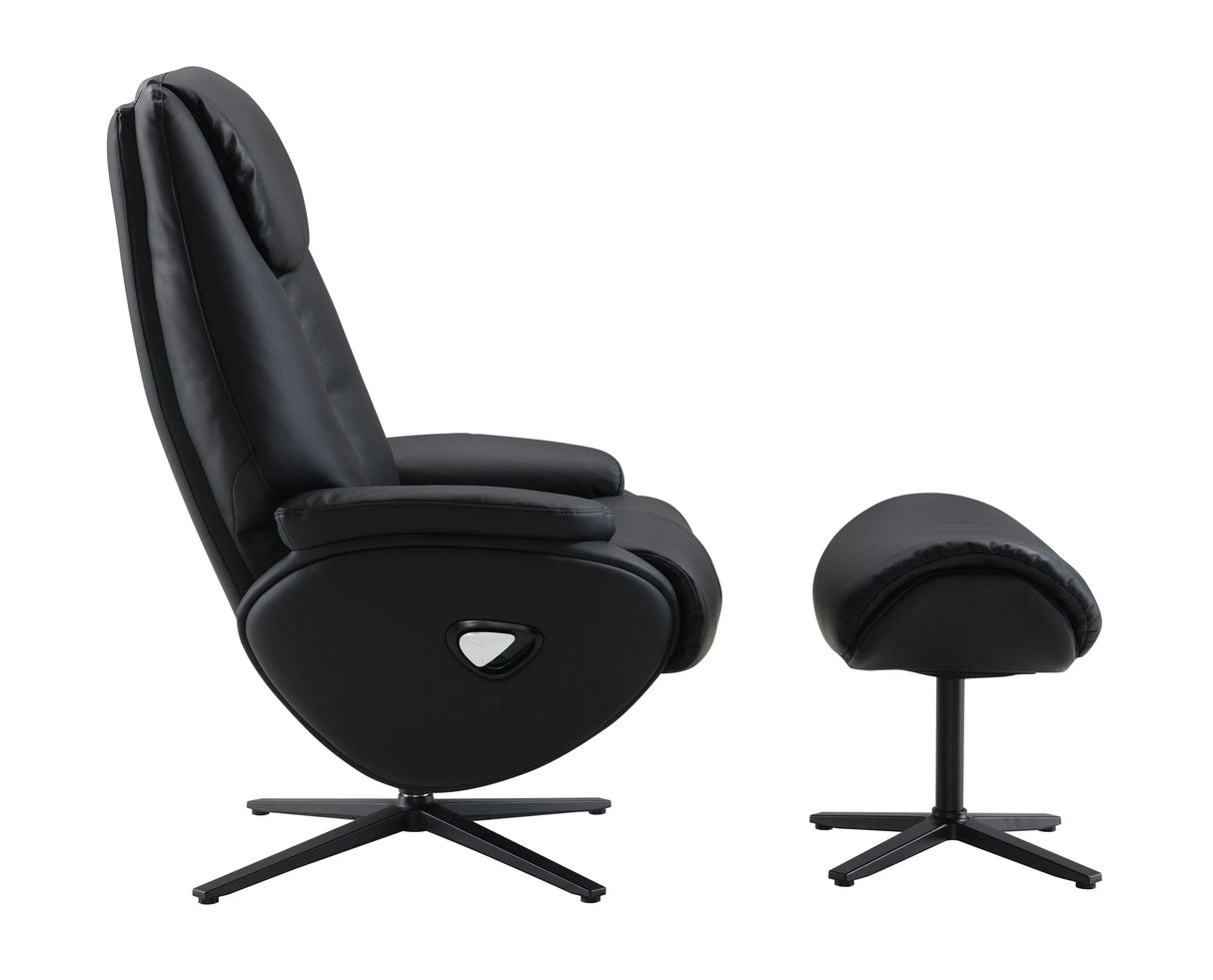 Black Top Grain Leather Swivel Accent Chair With Ottoman - Omega Lifestyles