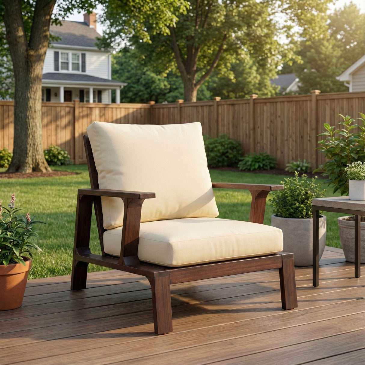 Acacia Wood Outdoor Patio Chair With Water-Resistant Cushions