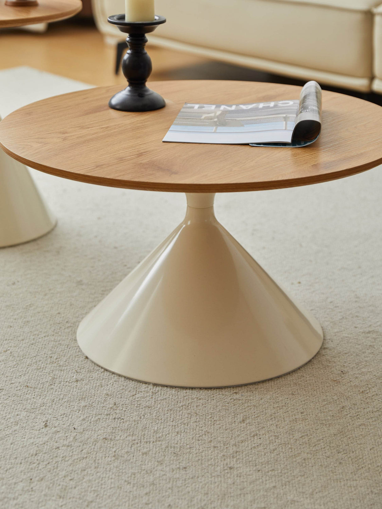 Round Brown White MDF And Metal Coffee Table Set - Sleep Galleria