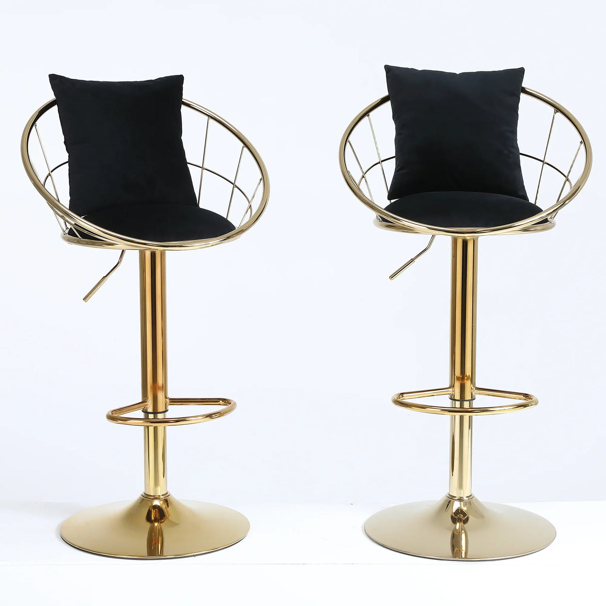 Set Of 2 Black Velvet Adjustable Height Bar Chairs - Omega Lifestyles
