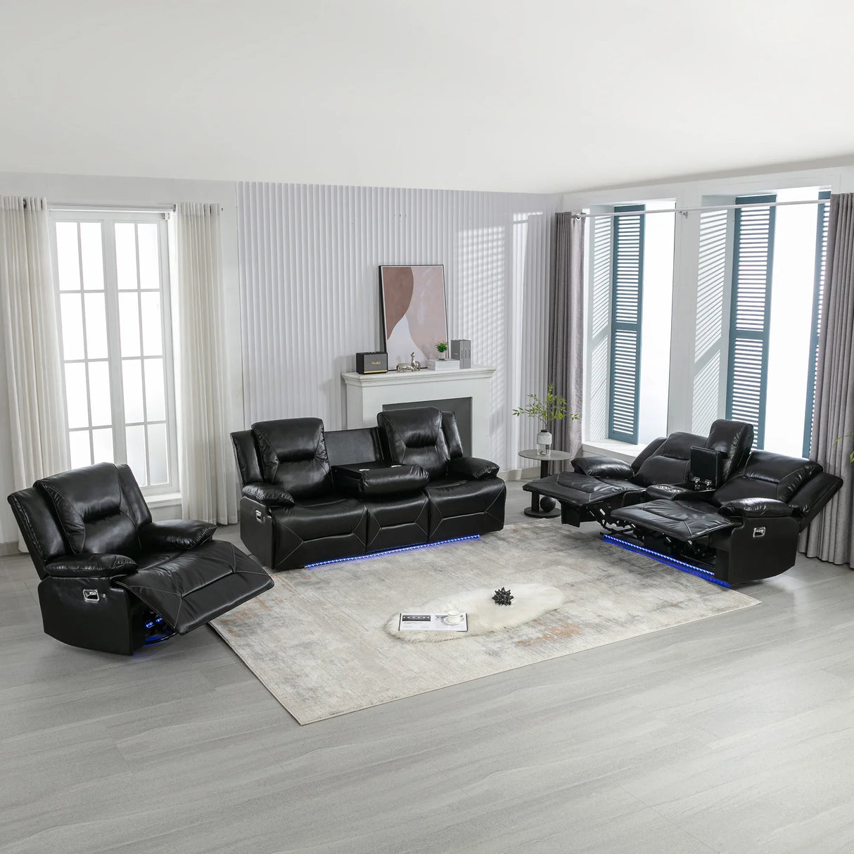 Manual Black Leather Gel Recliner Chair With LED Light Strip - Omega Lifestyles