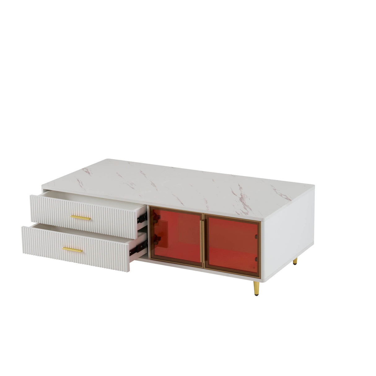 Modern White MDF Coffee Table With Storage Drawers And Lighting - Sleep Galleria