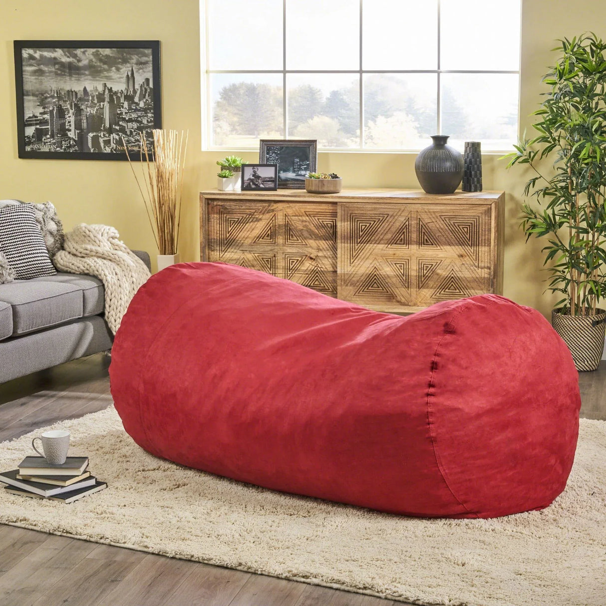 Large Red Microfiber Foam Filled Cylindrical Bean Bag Chair - Omega Lifestyles
