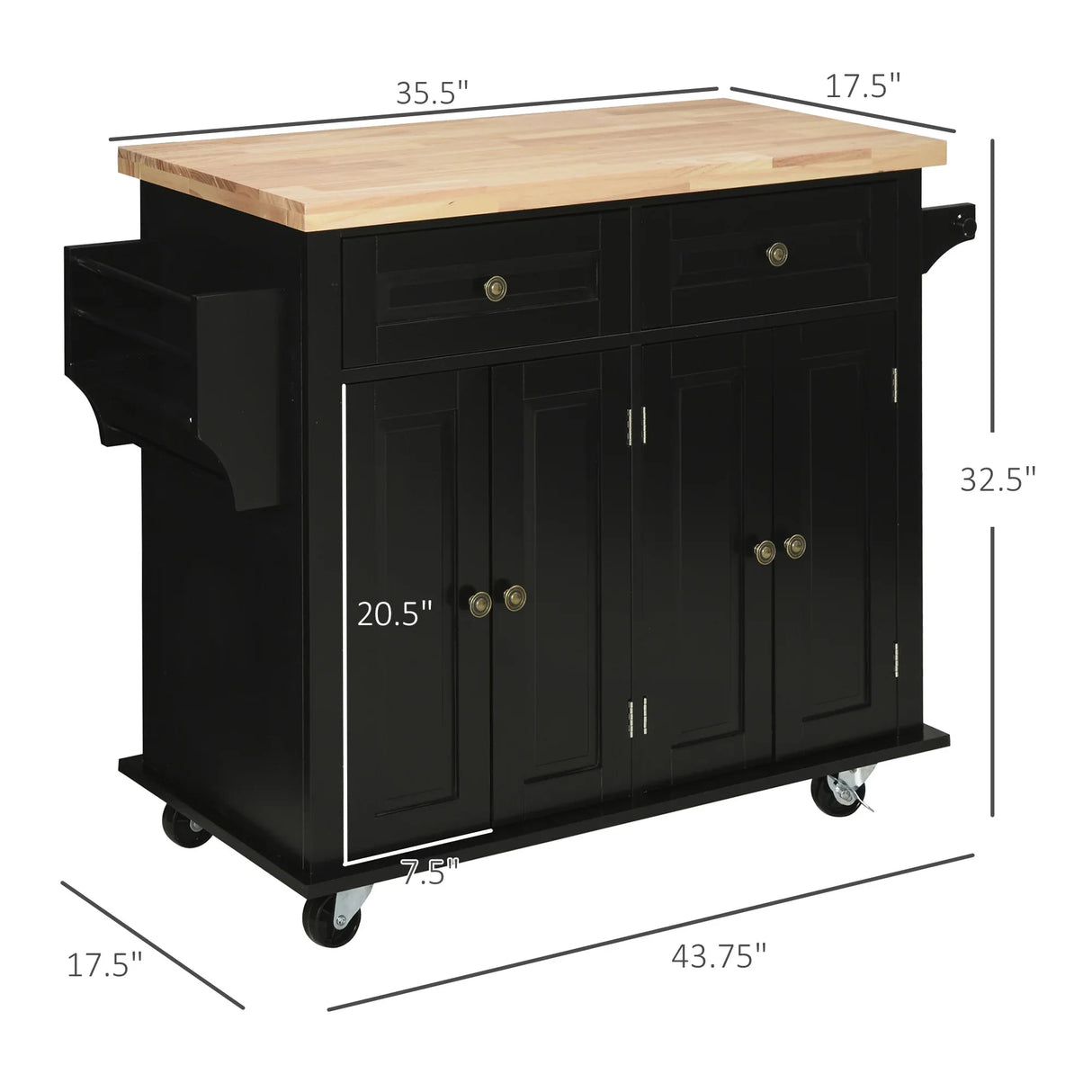 Mobile Kitchen Island Cart With Rubberwood Top And Drawers - Omega Lifestyles