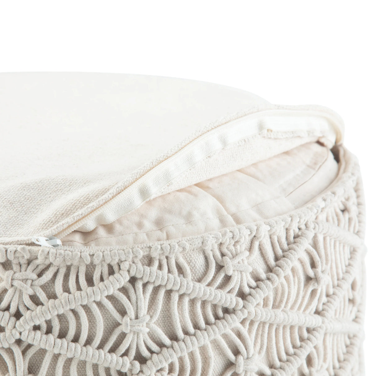 Round Handcrafted Cotton Macrame Pouf Accent Stool - Omega Lifestyles