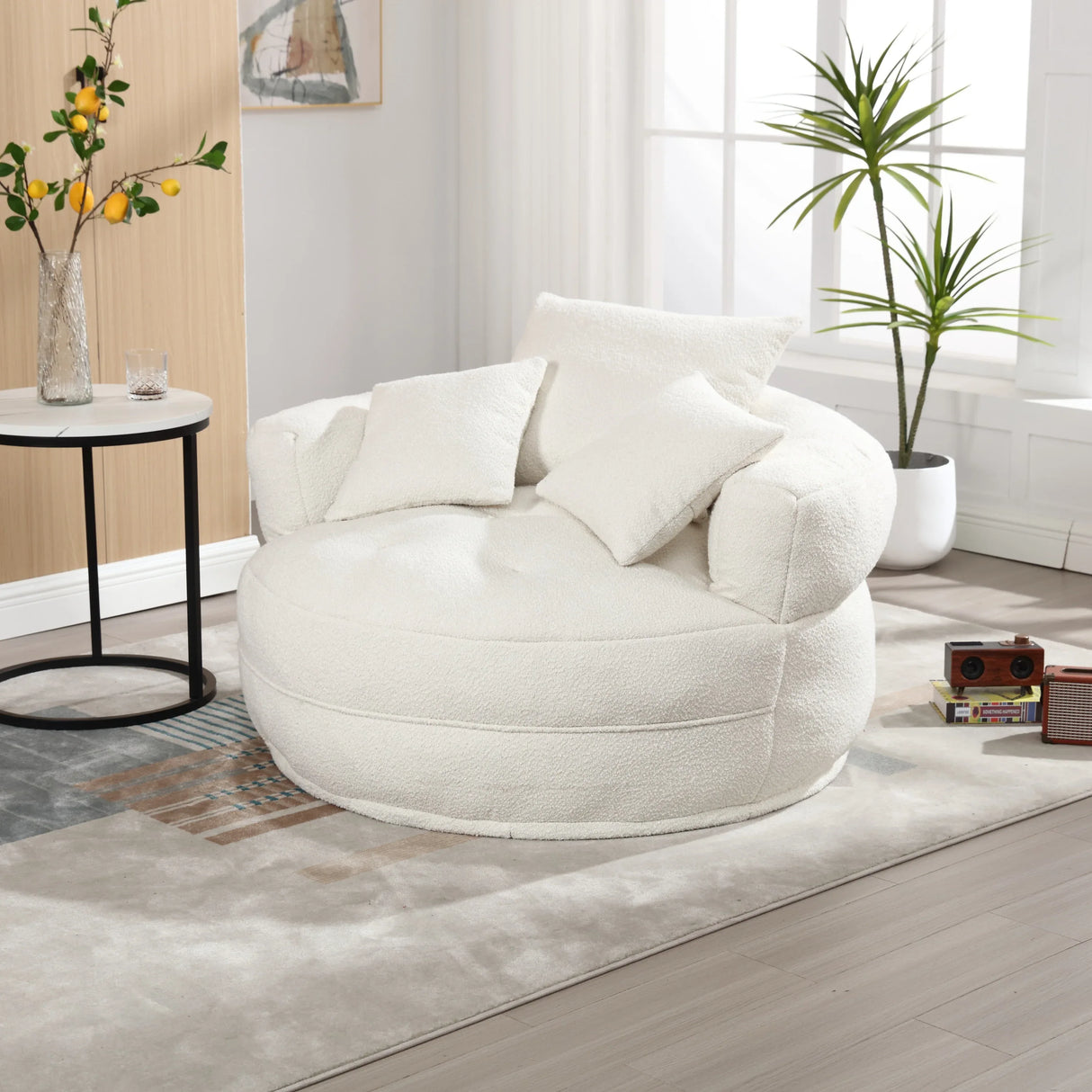 Modern Circular Chenille Fabric Sleeper Chair With Pillows - Omega Lifestyles
