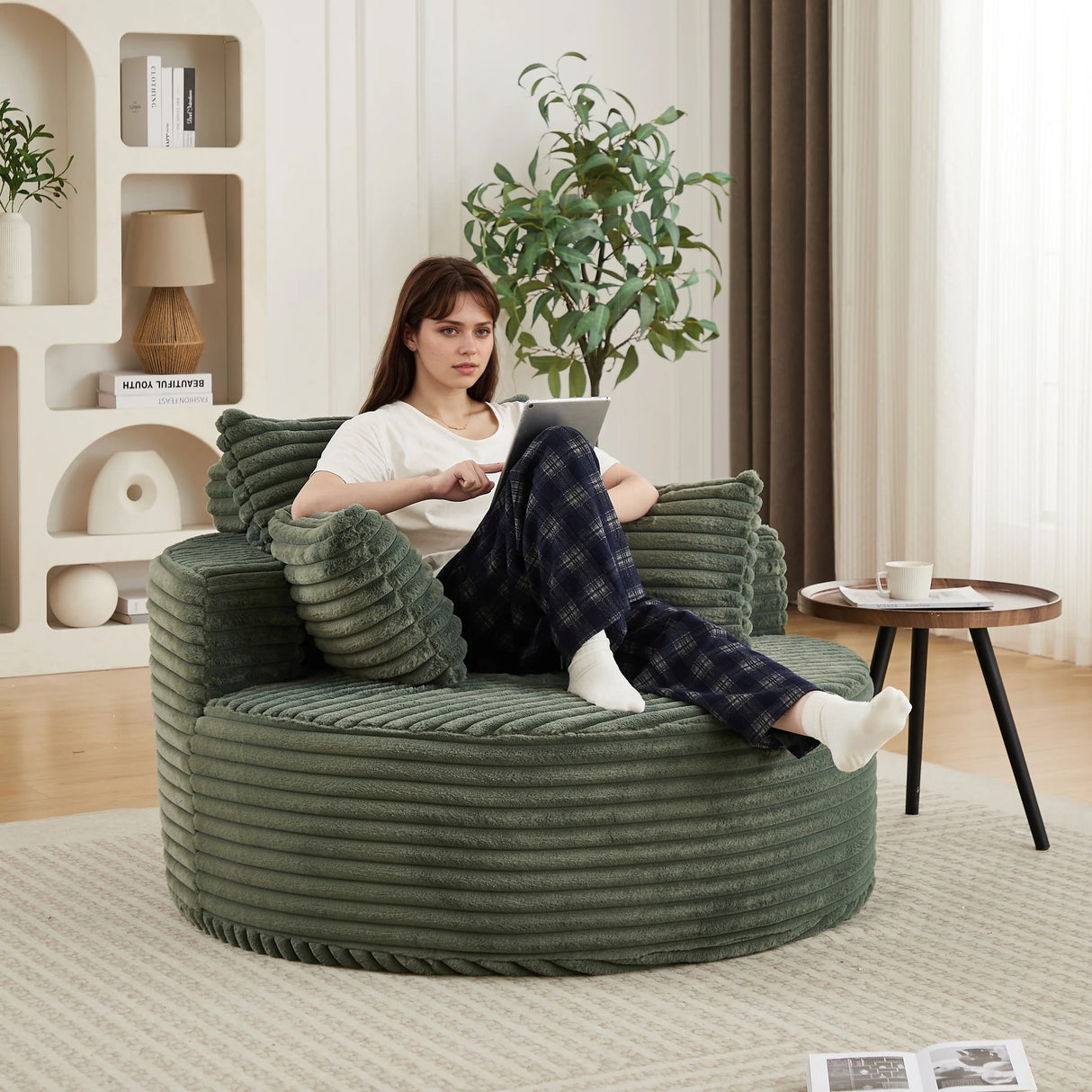 Corduroy Foam Modular Sleeper Chair No Assembly Required - Omega Lifestyles