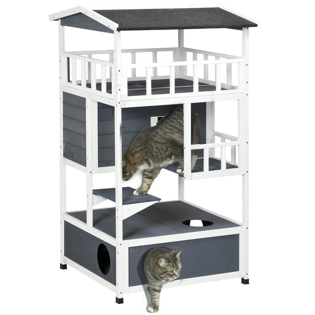 Outdoor Wooden Cat House With Escape Doors And Platform - Sleep Galleria