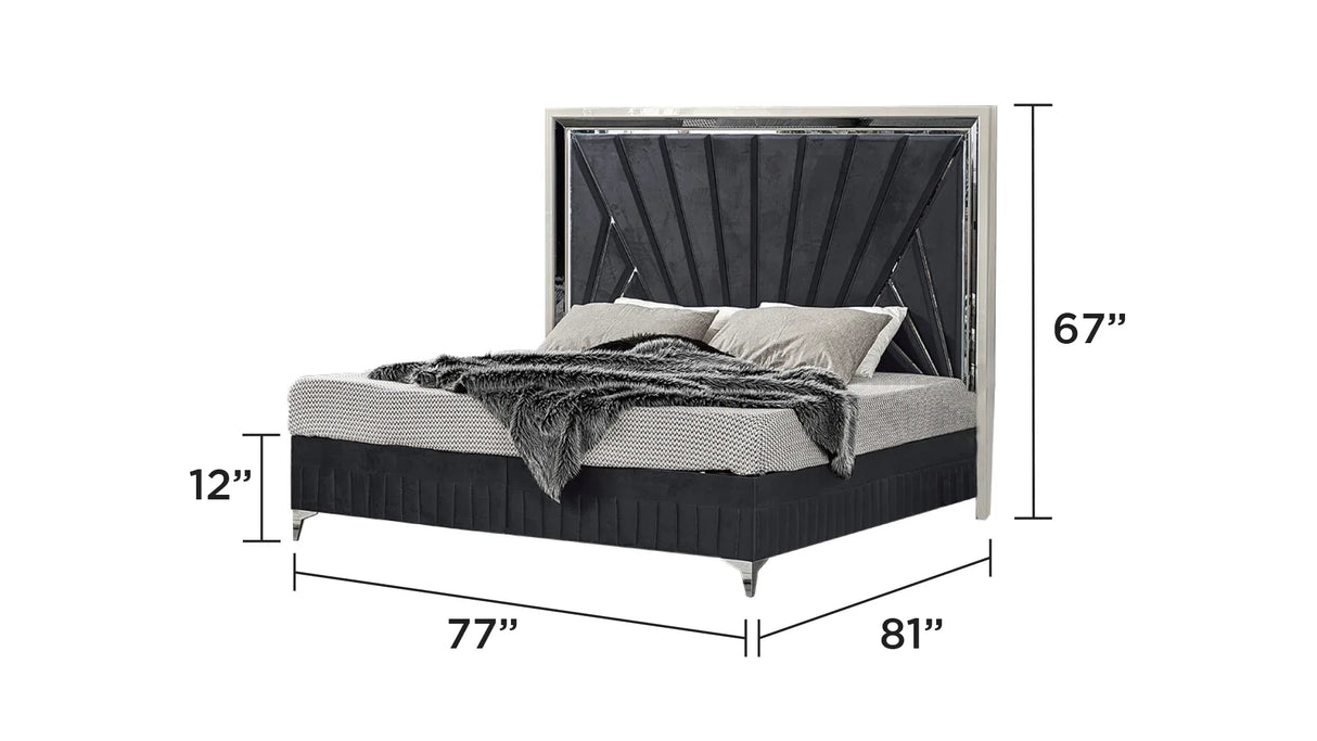 Contemporary Velvet Upholstered King Bed Frame With Storage - Omega Lifestyles