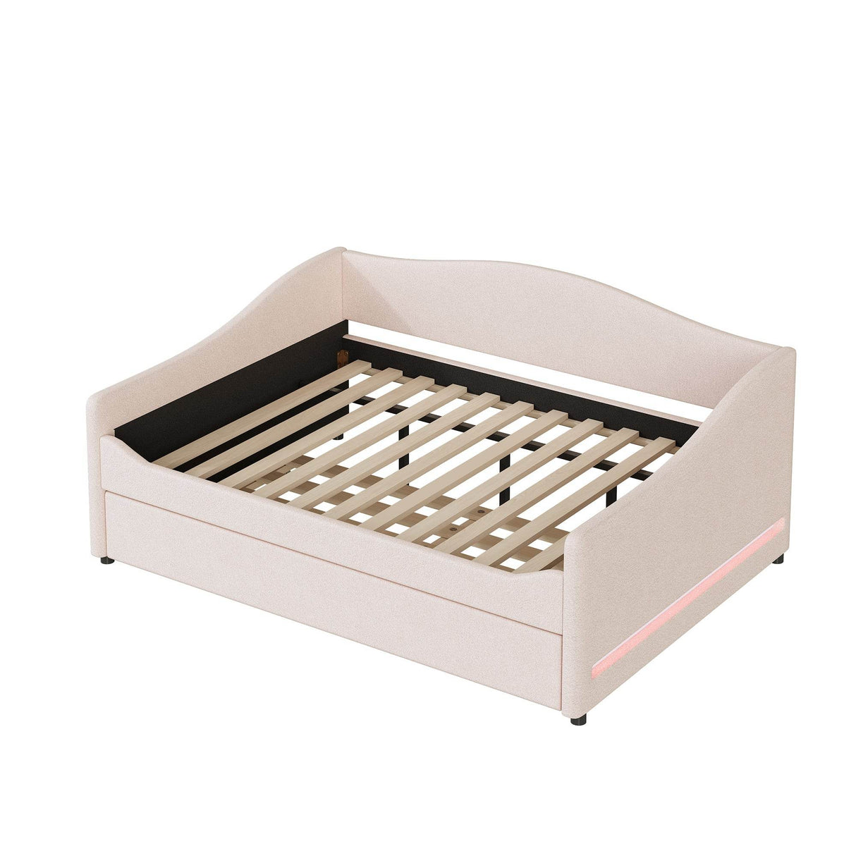 Full Teddy Fleece Upholstered Daybed With Trundle And LED Light - Omega Lifestyles