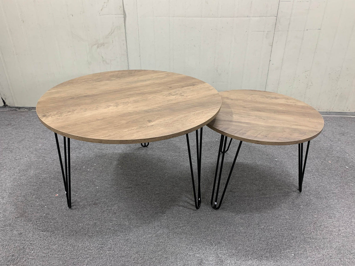 Set of 2 Rustic Brown Round Nesting Coffee Tables - Omega Lifestyles