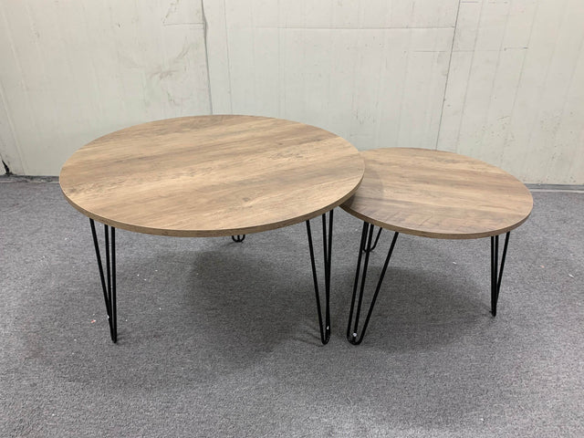 Set of 2 Rustic Brown Round Nesting Coffee Tables - Omega Lifestyles