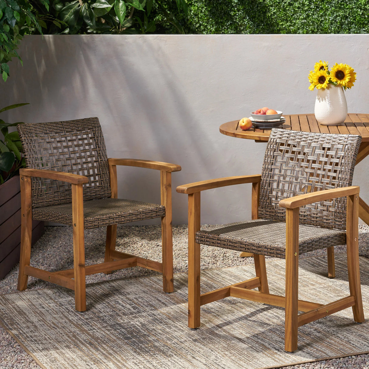 Pair Of Acacia Wood And Wicker Dining Chairs - Omega Lifestyles