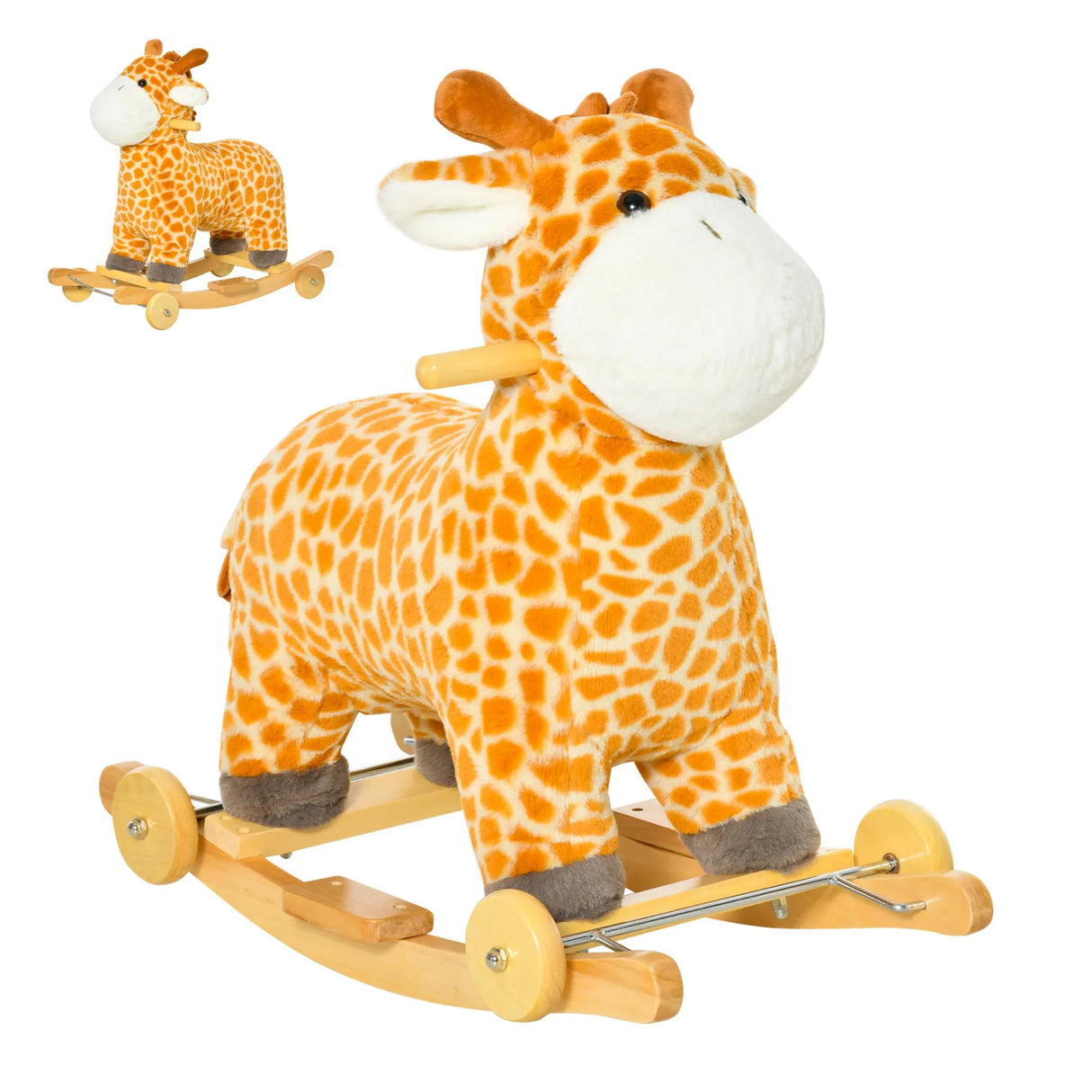 Kids Plush Giraffe Ride-On Rocking Horse Toy With Sounds - Omega Lifestyles