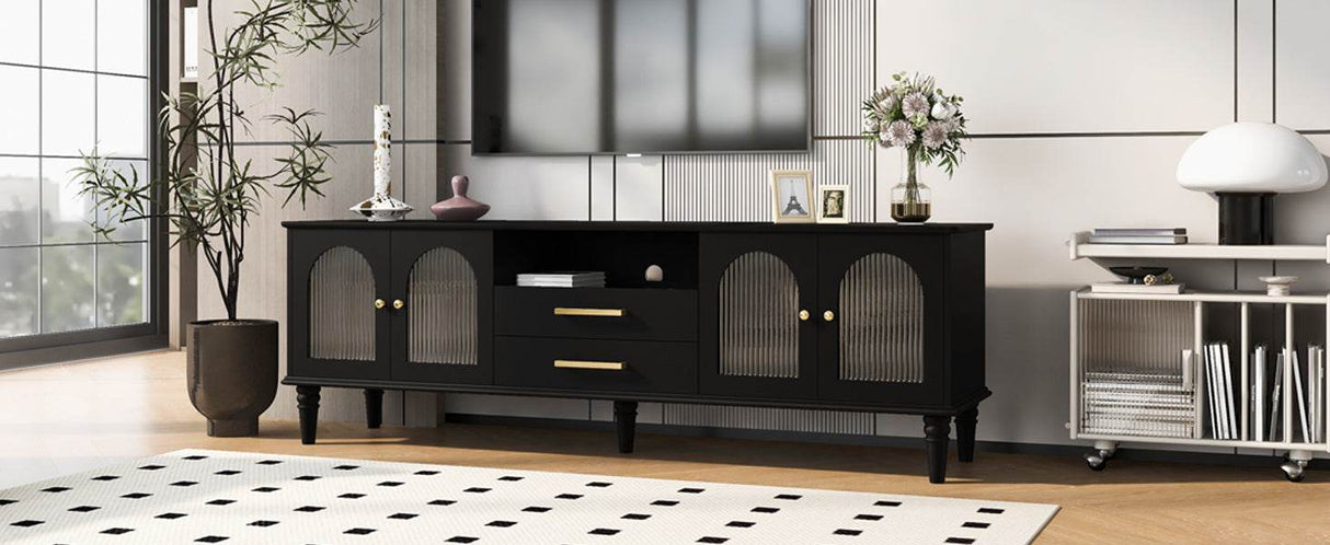 Retro Black MDF TV Stand With Drawers And Cabinets - Sleep Galleria