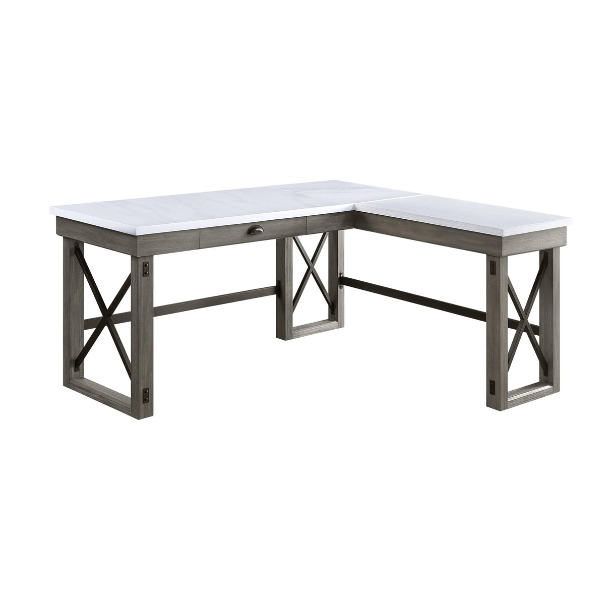 Marble Top Weathered Gray L-Shaped Lift-Top Writing Desk - Omega Lifestyles