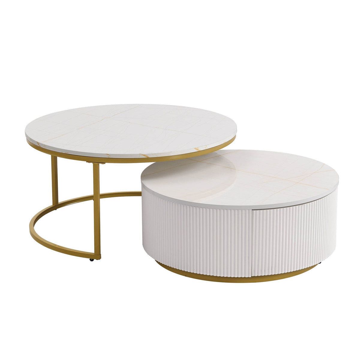 Modern Round Nesting MDF Coffee Table With Drawer - Sleep Galleria