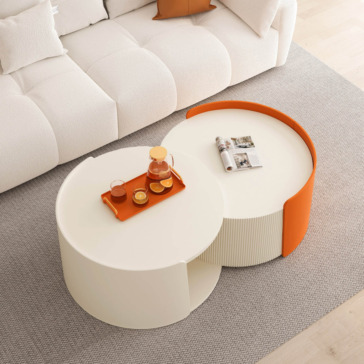 Modern Round MDF Nesting Coffee Table With Storage - Sleep Galleria