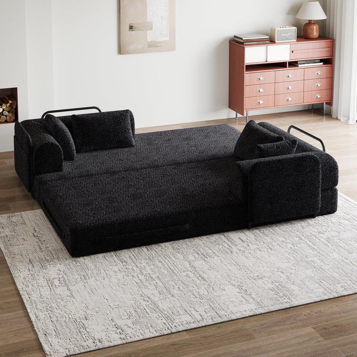 Convertible Chenille Sleeper Sofa Bed With Storage Pocket - Omega Lifestyles
