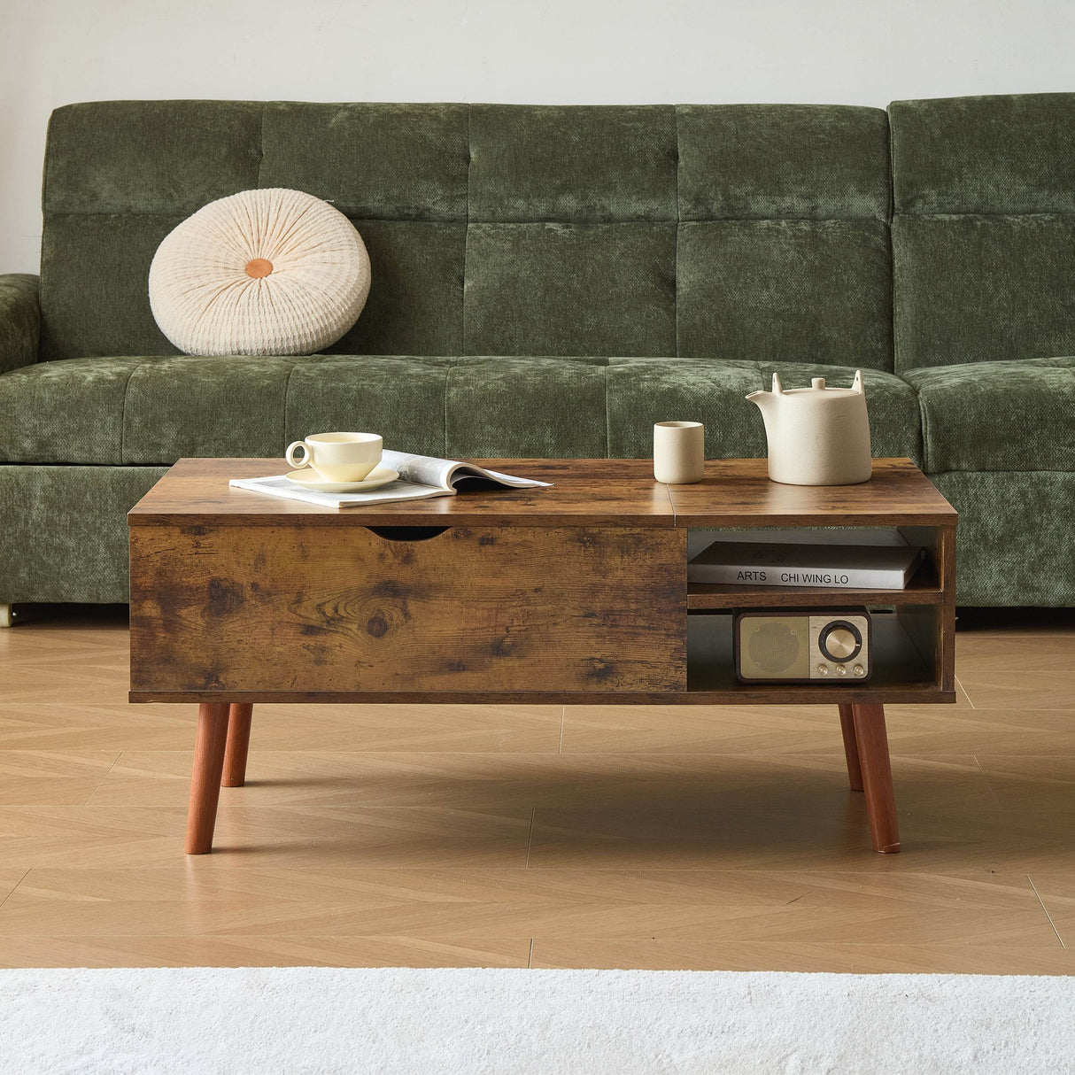 Wood Lift Top Coffee Table With Storage Shelf - Sleep Galleria