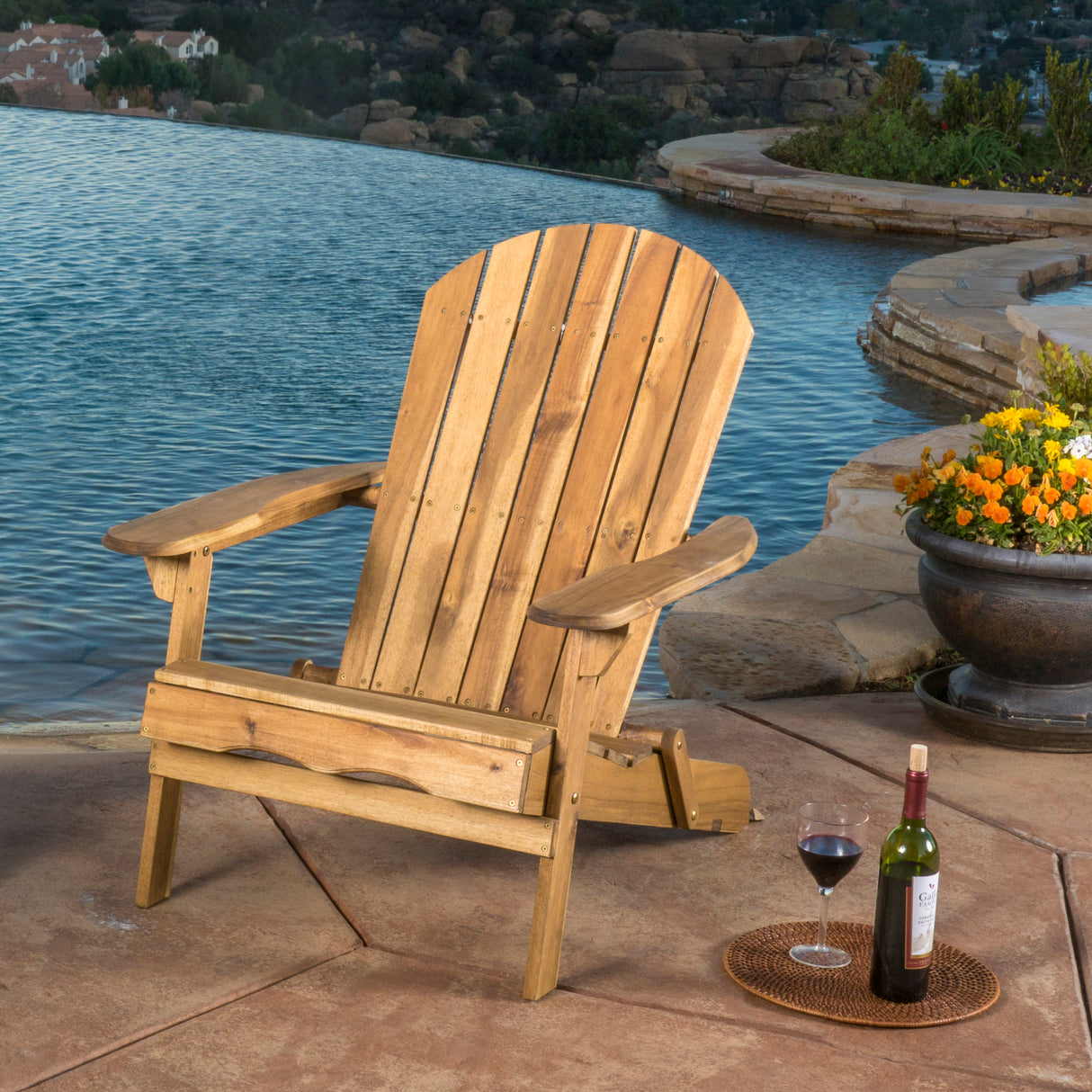 Acacia Wood Foldable Rustic Adirondack Outdoor Chair
