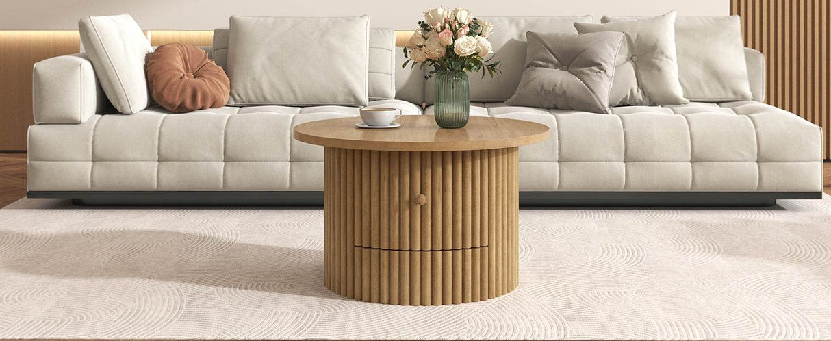 Round Farmhouse Coffee Table With Drawer - Sleep Galleria