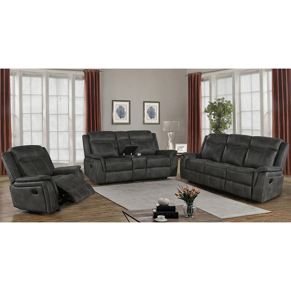 Charcoal Upholstered Reclining Sofa With Pillow Top Arms - Omega Lifestyles