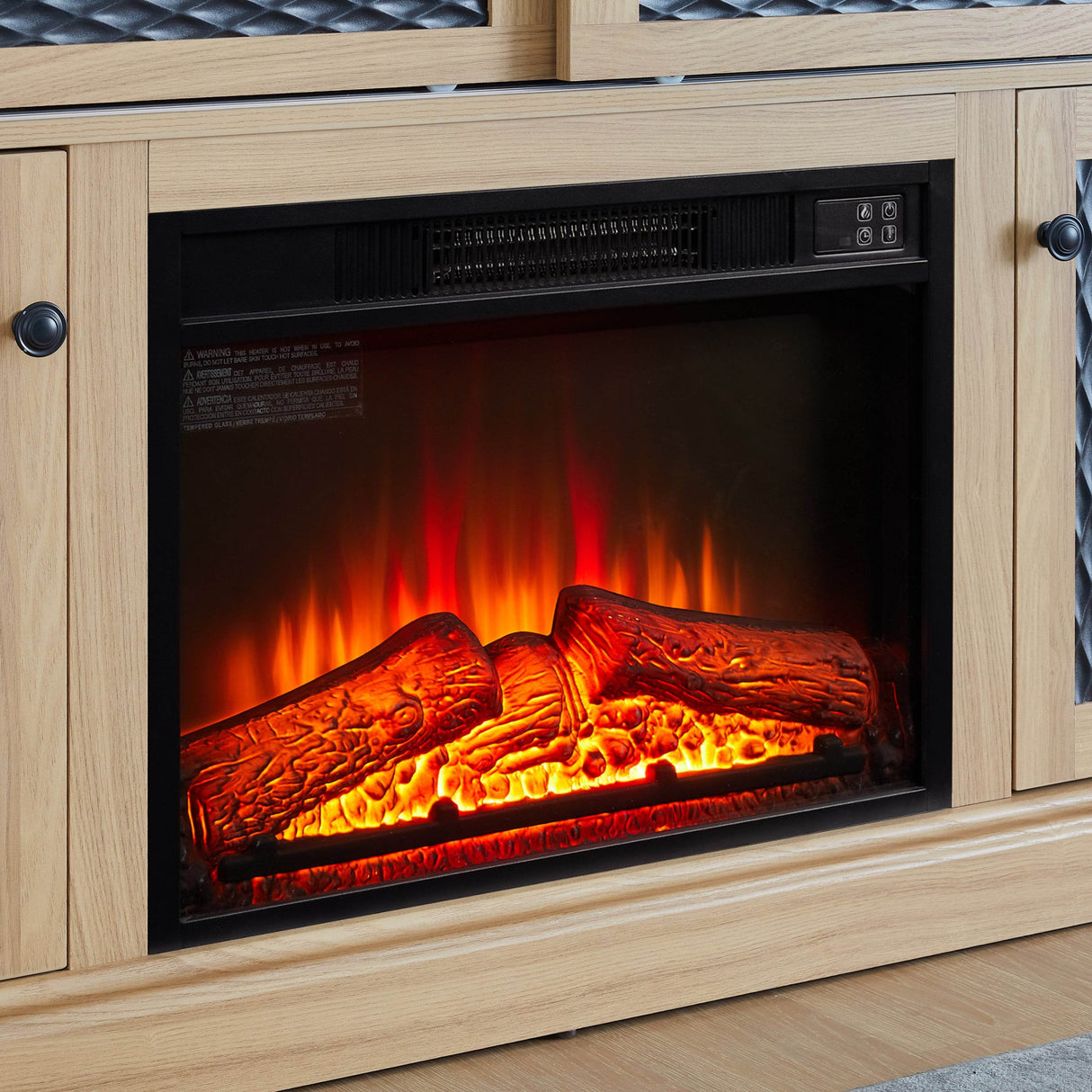 Embossed Light Oak Fireplace TV Stand Console - Sleep Galleria