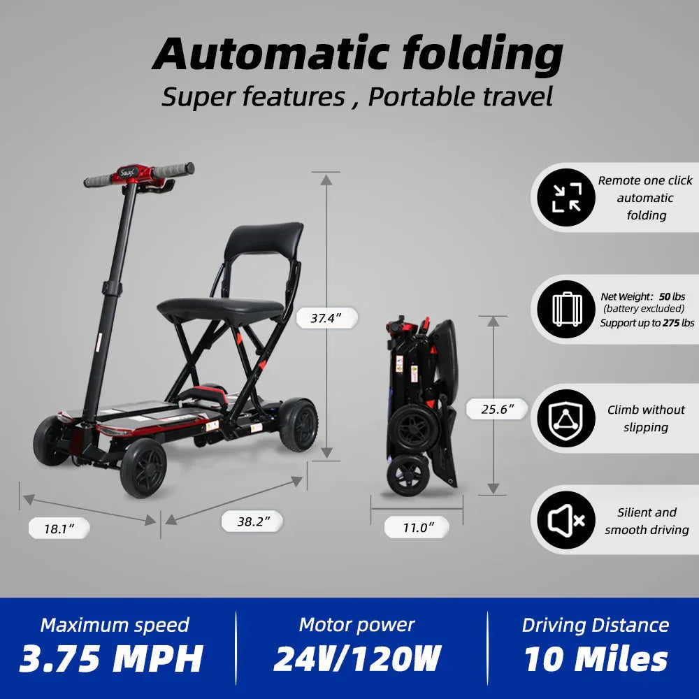 Foldable Lightweight Aluminum Alloy 4-Wheel Mobility Scooter - Omega Lifestyles