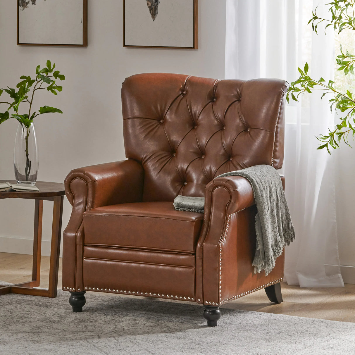 Contemporary Tufted Pushback Recliner With Nailhead Accents - Omega Lifestyles