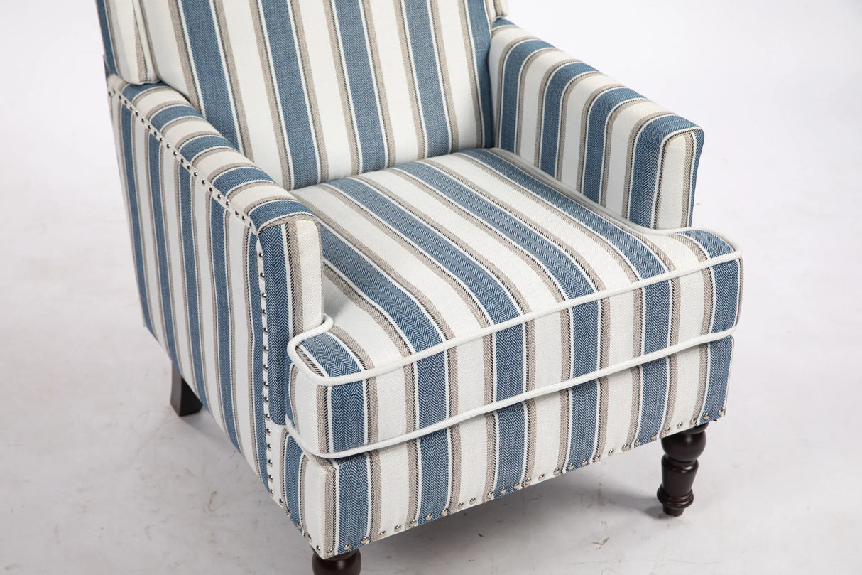 Vintage Blue White Striped Upholstered Accent Chair - Omega Lifestyles