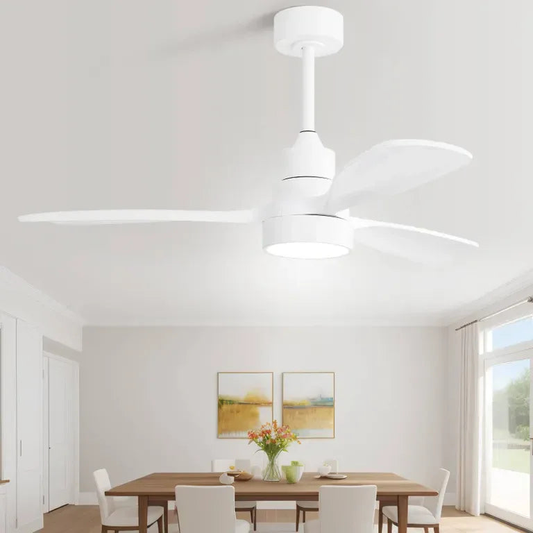48-Inch White Wood Ceiling Fan With Remote Light - Omega Lifestyles