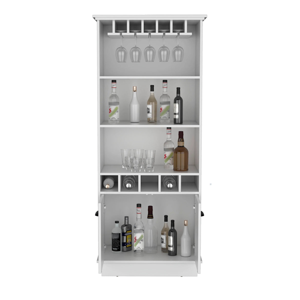 Modern White 70-Inch High Glass Door Bar Cabinet - Omega Lifestyles