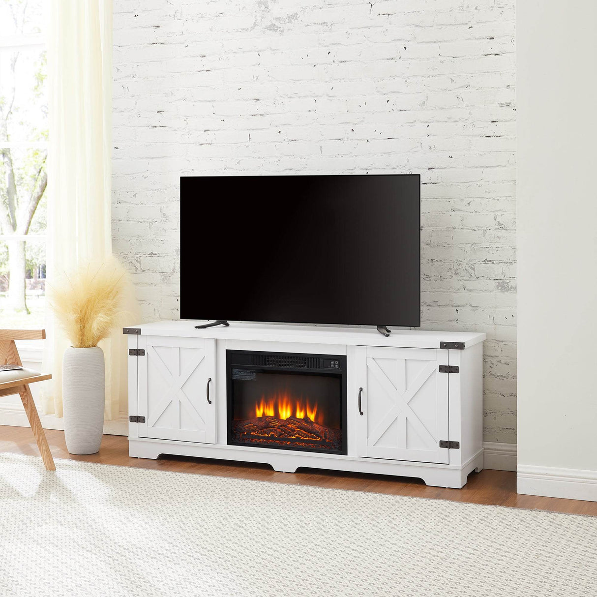 Modern Farmhouse White Fireplace TV Stand Console - Sleep Galleria