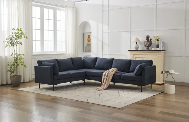 L-Shaped Grey Linen 6-Seat Convertible Sofa With Pillows - Omega Lifestyles