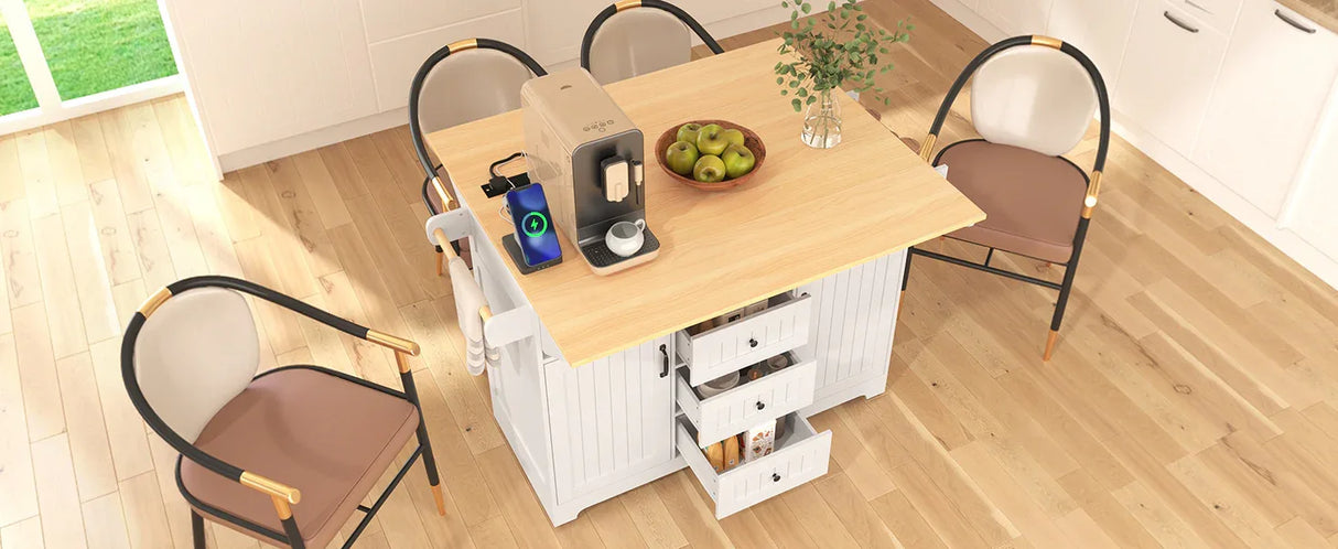 Folding Kitchen Island Cart With Power Outlet and Storage - Omega Lifestyles