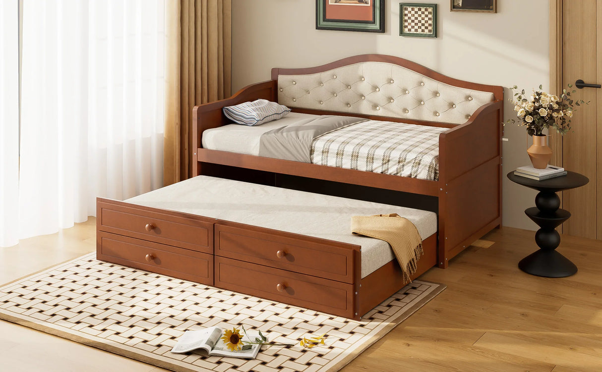 Twin Daybed With Trundle And Storage Drawers Walnut - Omega Lifestyles