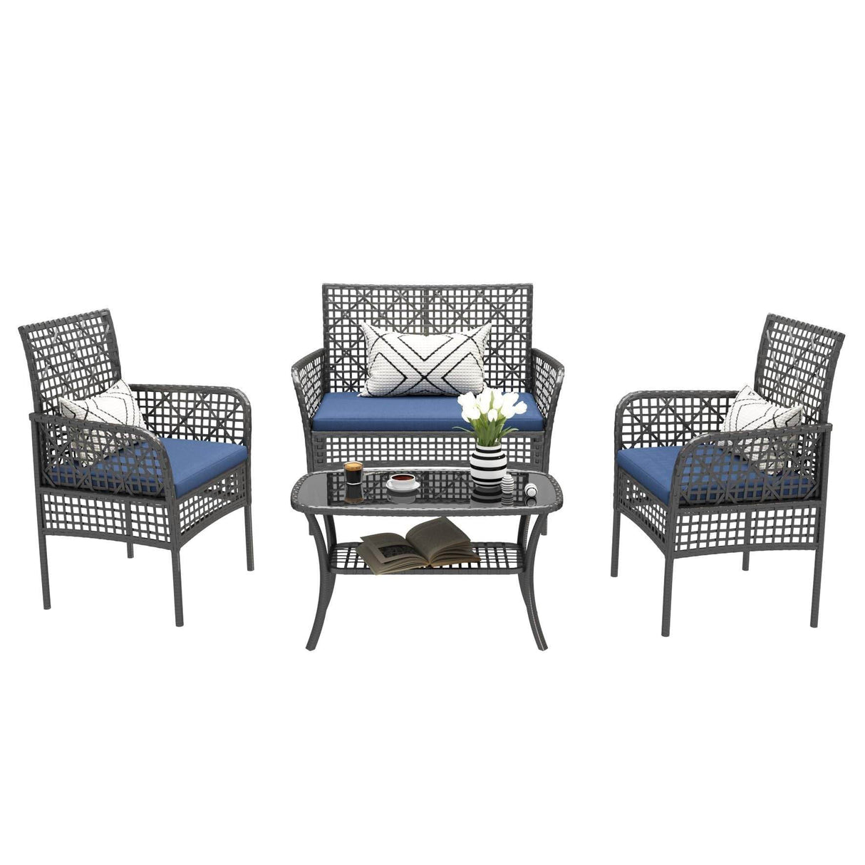 4-Piece Modular PE Rattan Outdoor Patio Furniture Set