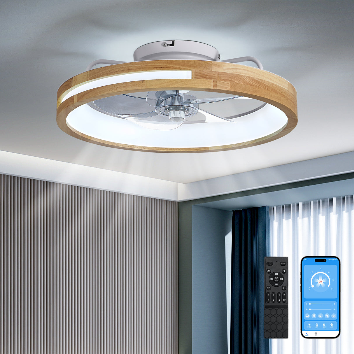Modern 20-Inch Wooden Remote Controlled Ceiling Fan